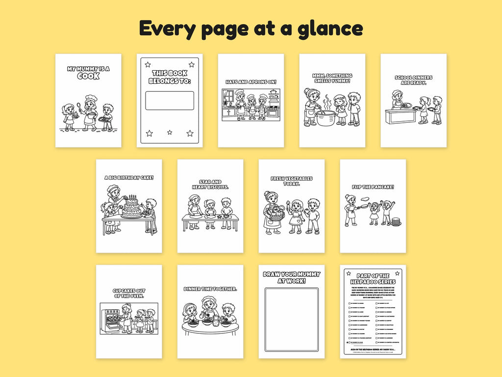 My Mummy is a Cook – Printable Colouring Book: every page at a glance