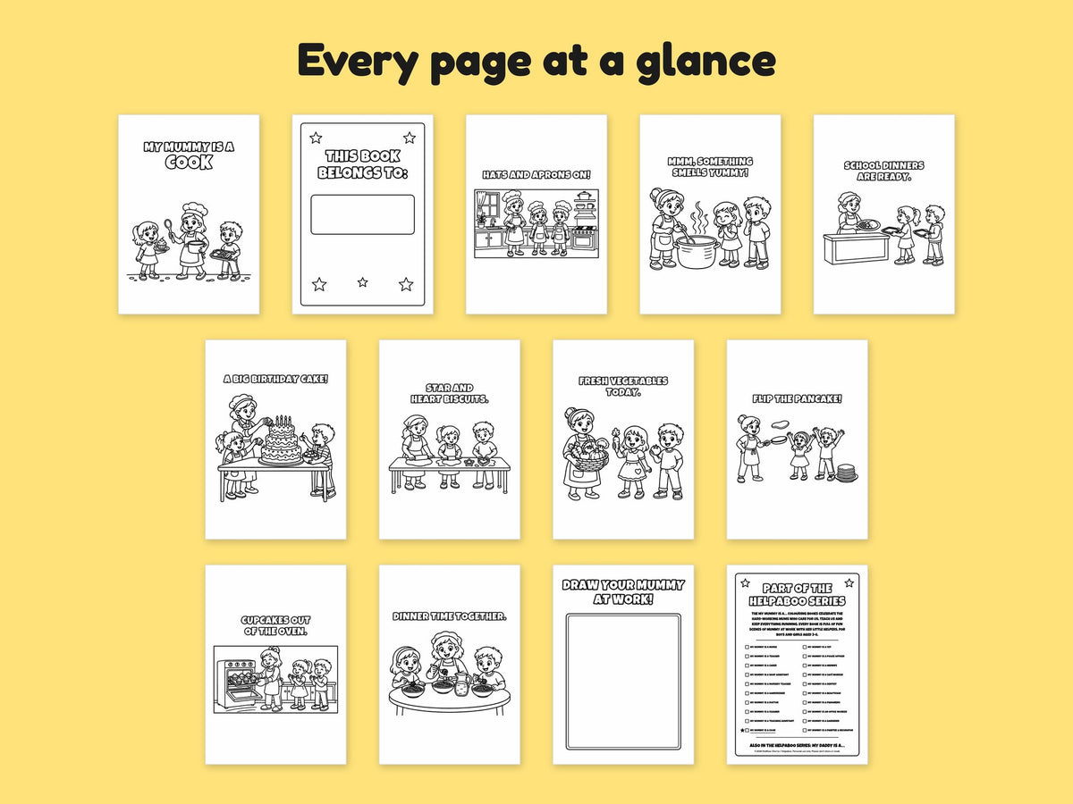 My Mummy is a Cook – Printable Colouring Book: every page at a glance