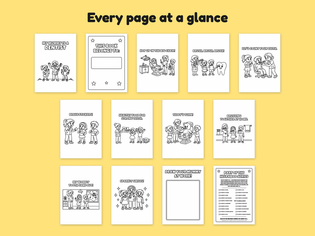 My Mummy is a Dentist – Printable Colouring Book: every page at a glance