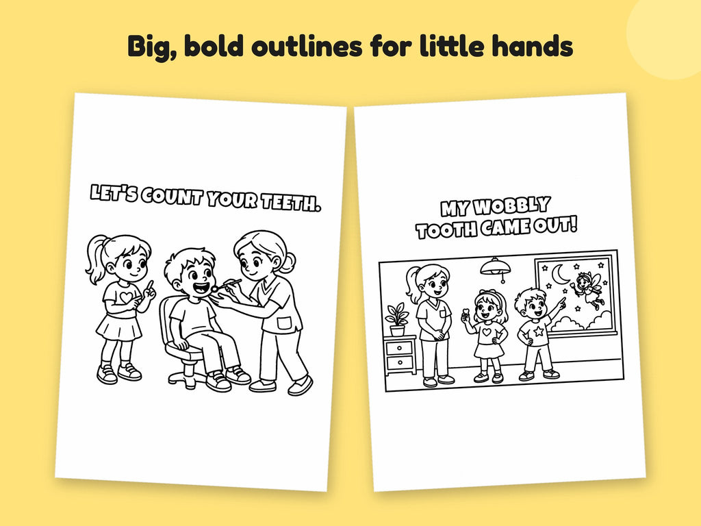 My Mummy is a Dentist – Printable Colouring Book: close-up of colouring pages