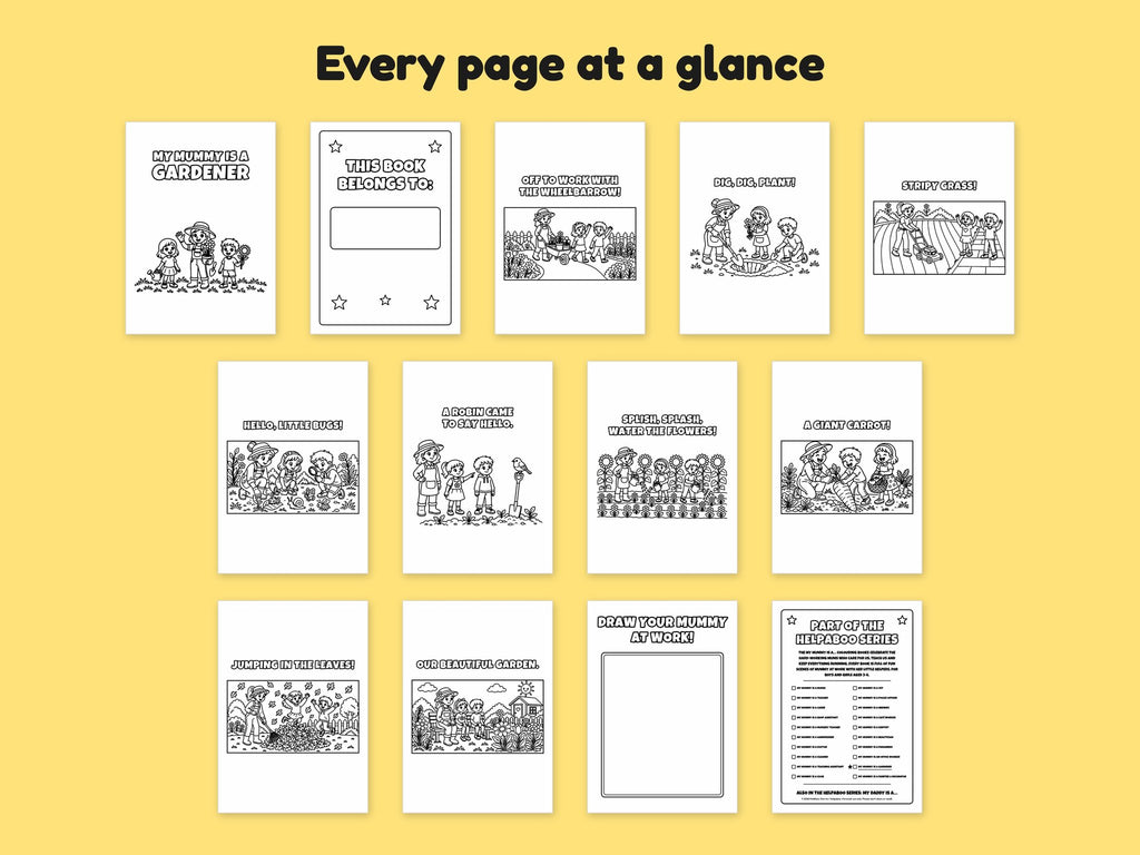 My Mummy is a Gardener – Printable Colouring Book: every page at a glance
