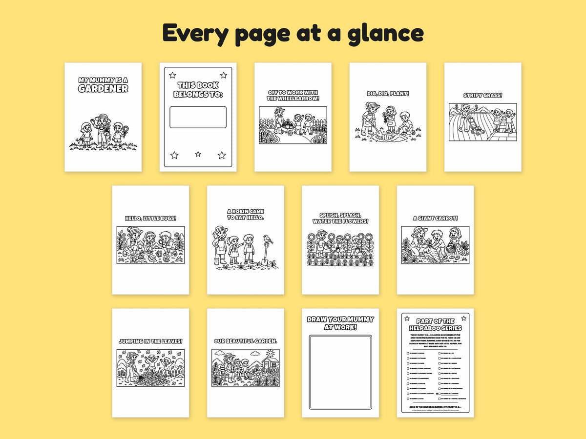 My Mummy is a Gardener – Printable Colouring Book: every page at a glance
