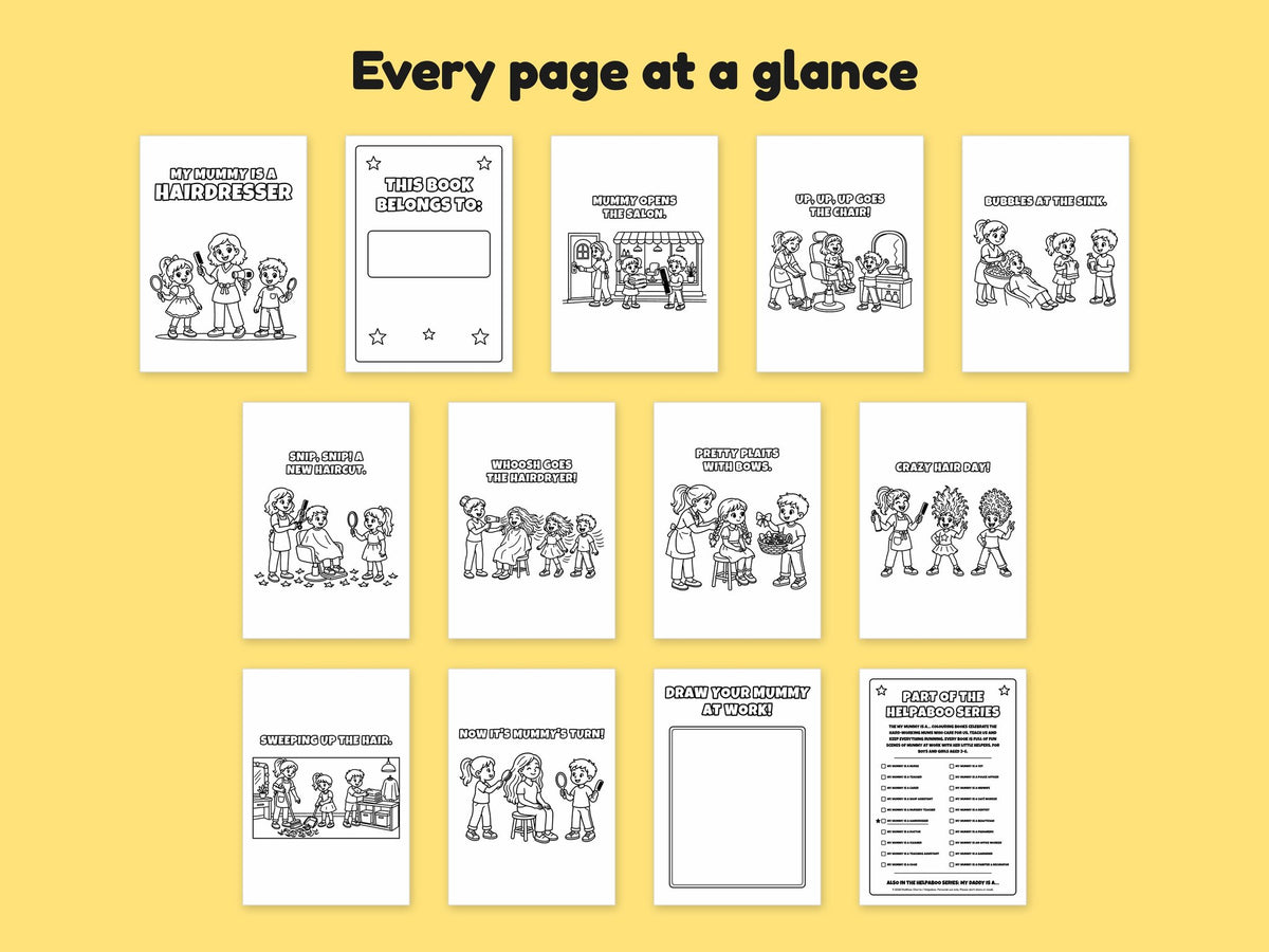 My Mummy is a Hairdresser – Printable Colouring Book: every page at a glance