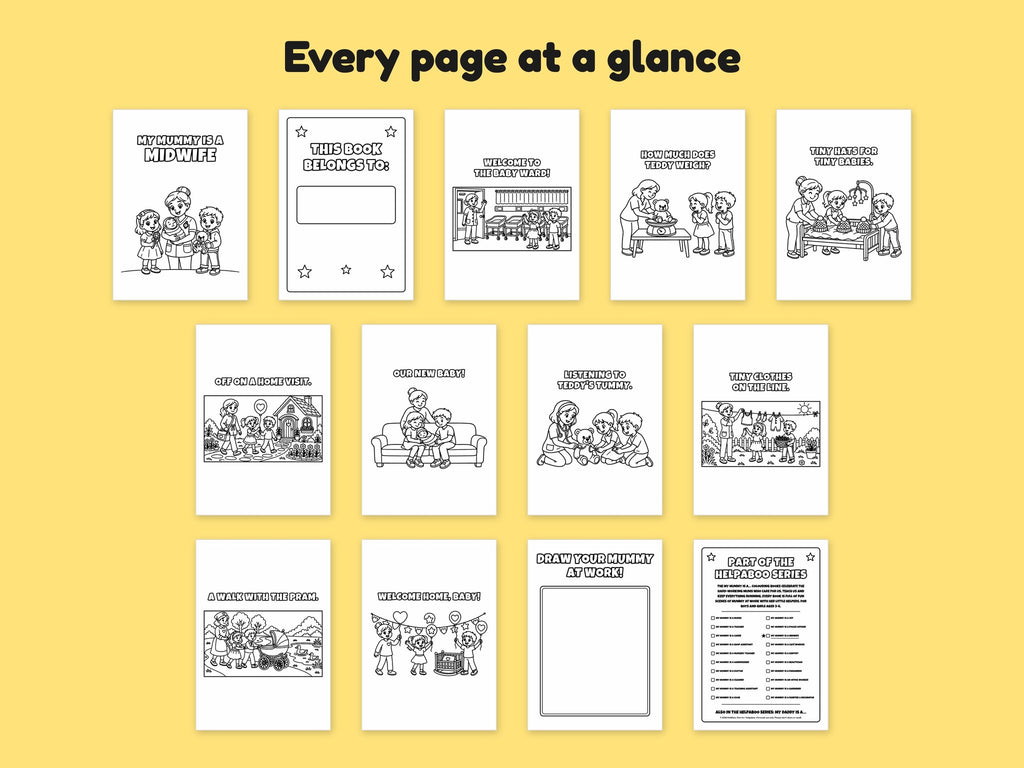My Mummy is a Midwife – Printable Colouring Book: every page at a glance