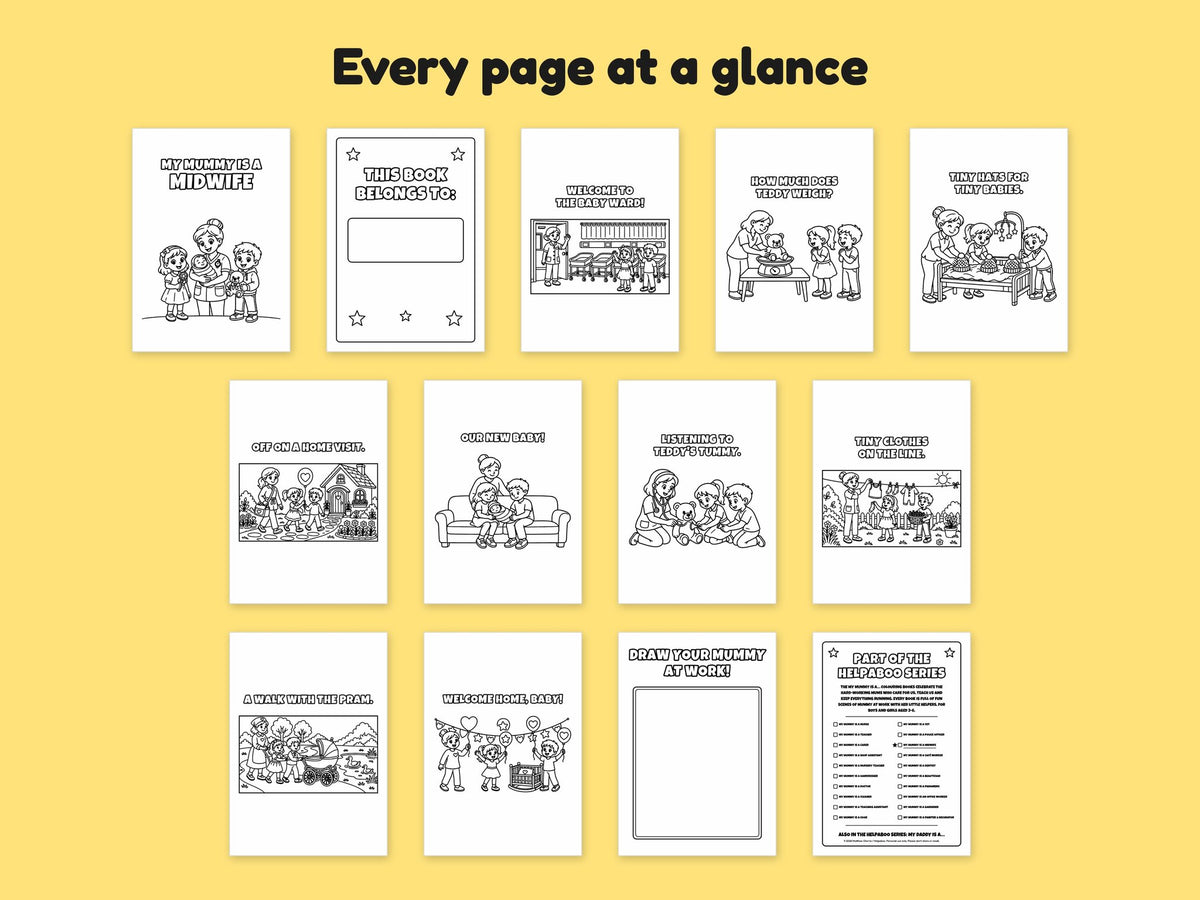 My Mummy is a Midwife – Printable Colouring Book: every page at a glance