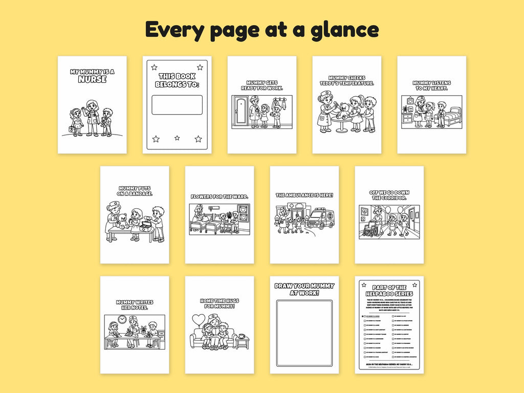 My Mummy is a Nurse – Printable Colouring Book: every page at a glance