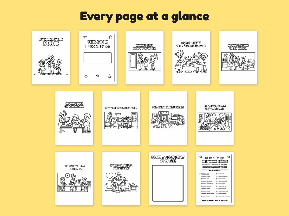 My Mummy is a Nurse – Printable Colouring Book: every page at a glance