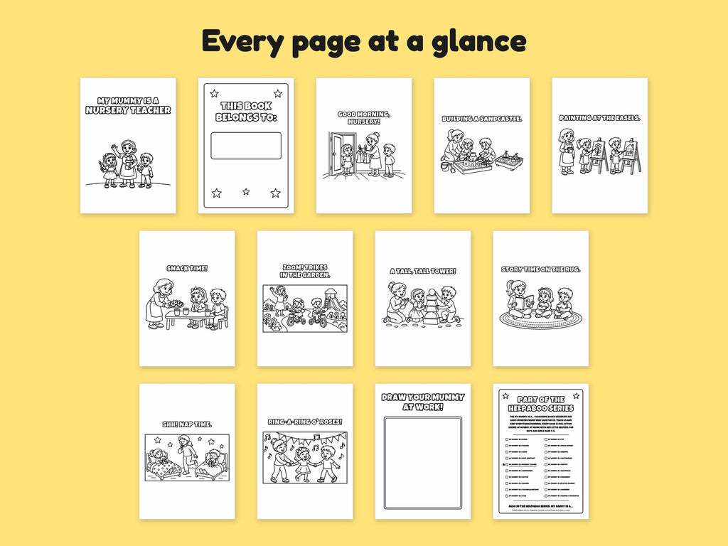 My Mummy is a Nursery Teacher – Printable Colouring Book: every page at a glance