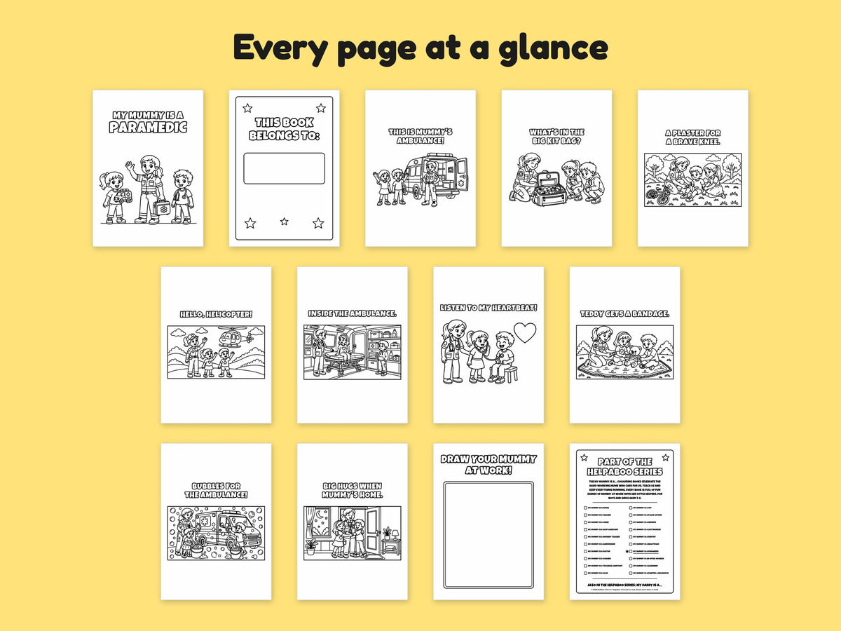 My Mummy is a Paramedic – Printable Colouring Book: every page at a glance