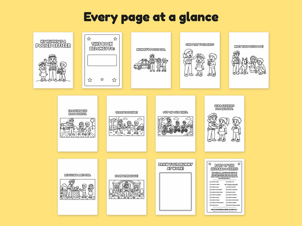My Mummy is a Police Officer – Printable Colouring Book: every page at a glance
