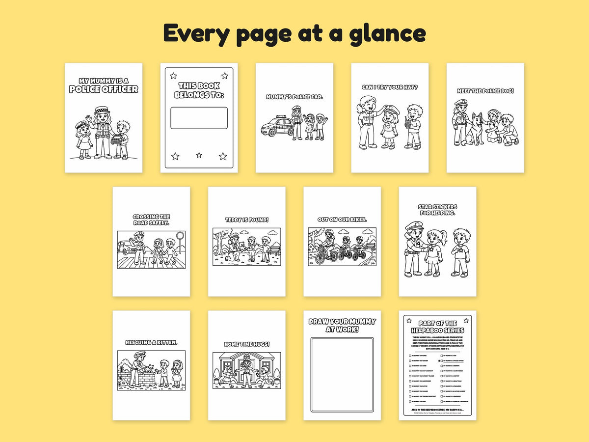My Mummy is a Police Officer – Printable Colouring Book: every page at a glance