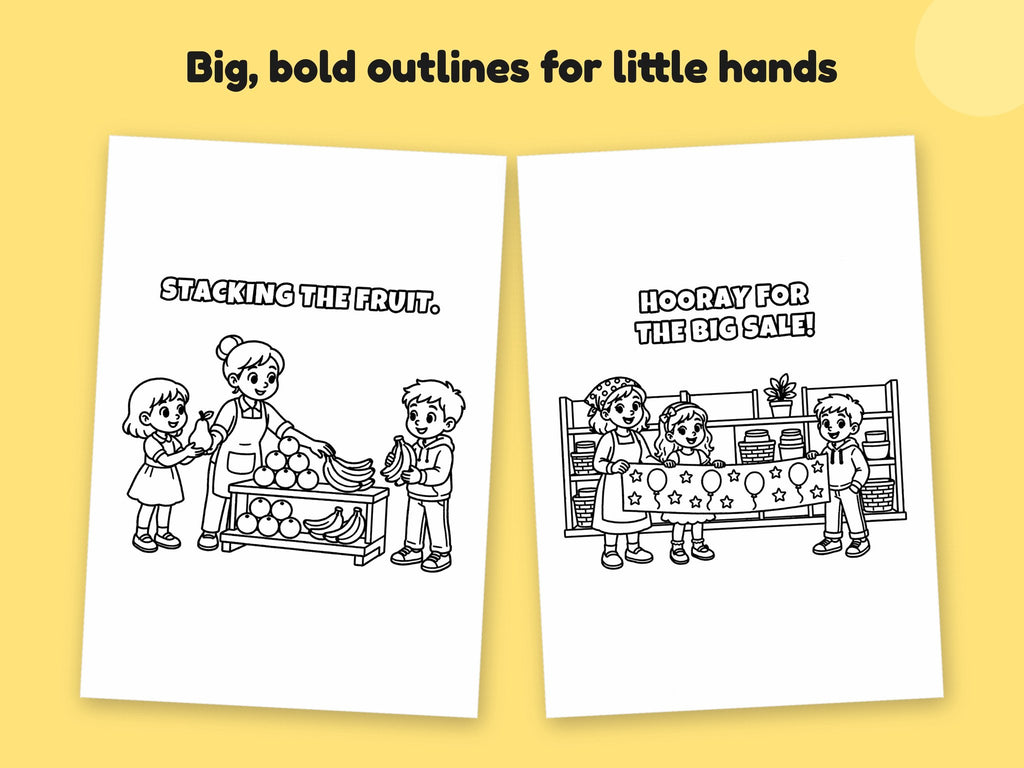 My Mummy is a Shop Assistant – Printable Colouring Book: close-up of colouring pages