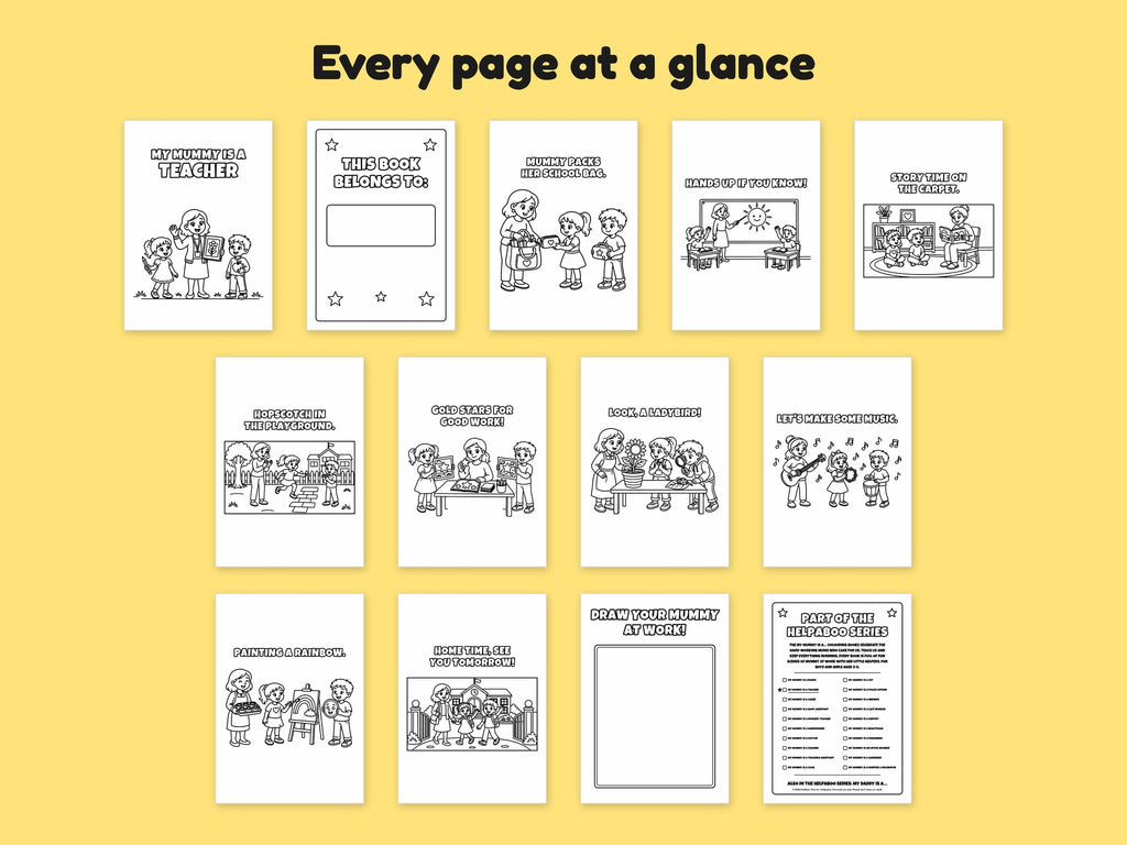 My Mummy is a Teacher – Printable Colouring Book: every page at a glance