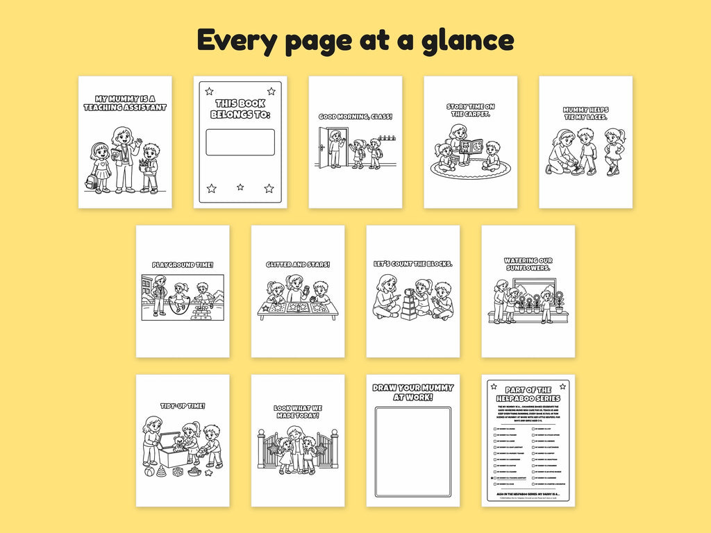 My Mummy is a Teaching Assistant – Printable Colouring Book: every page at a glance