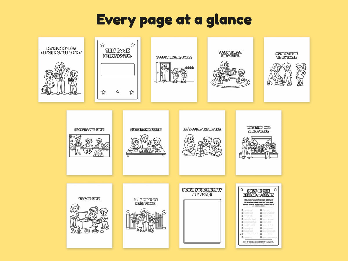 My Mummy is a Teaching Assistant – Printable Colouring Book: every page at a glance