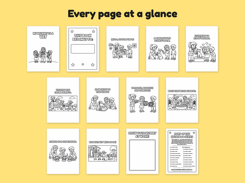 My Mummy is a Vet – Printable Colouring Book: every page at a glance