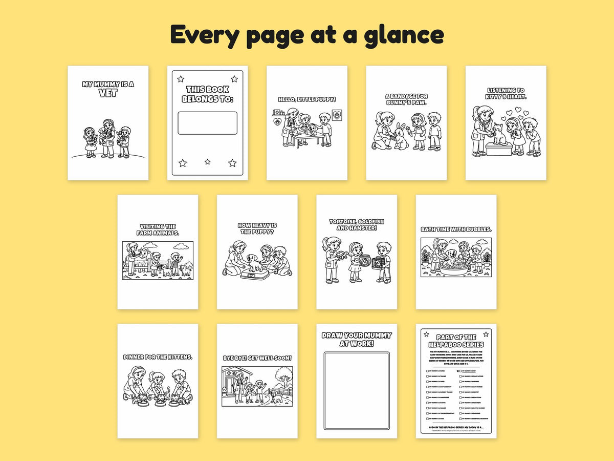 My Mummy is a Vet – Printable Colouring Book: every page at a glance