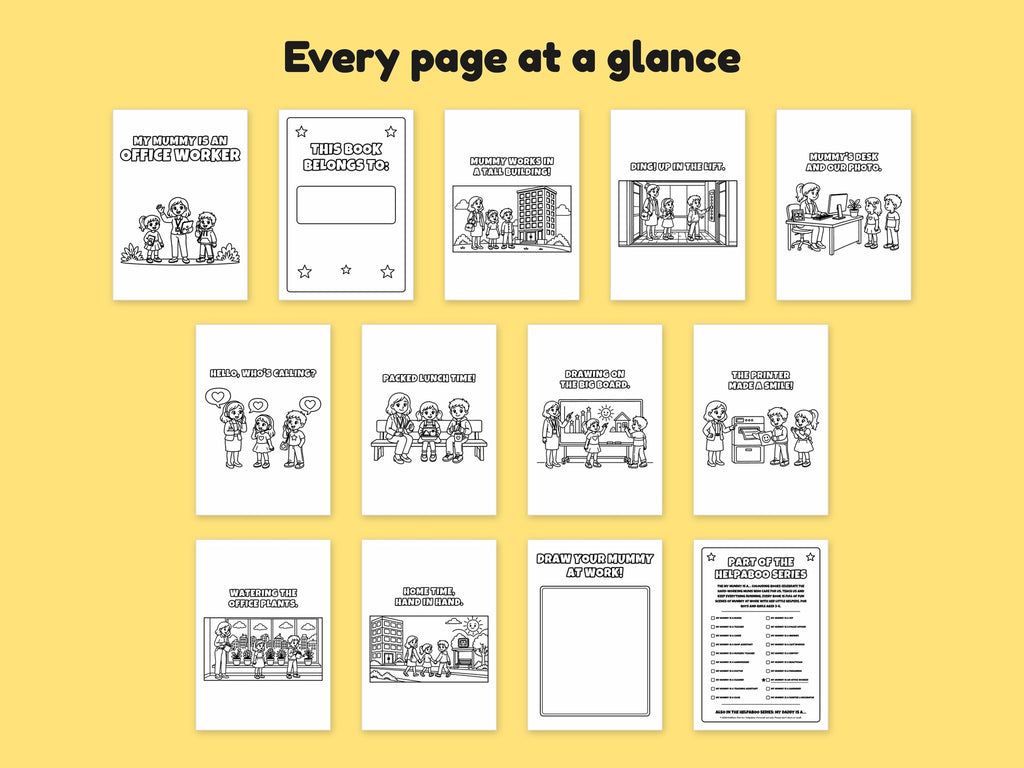 My Mummy is an Office Worker – Printable Colouring Book: every page at a glance